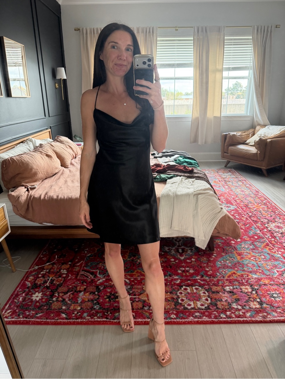 Le Lis Black Satin Slip Mini Dress